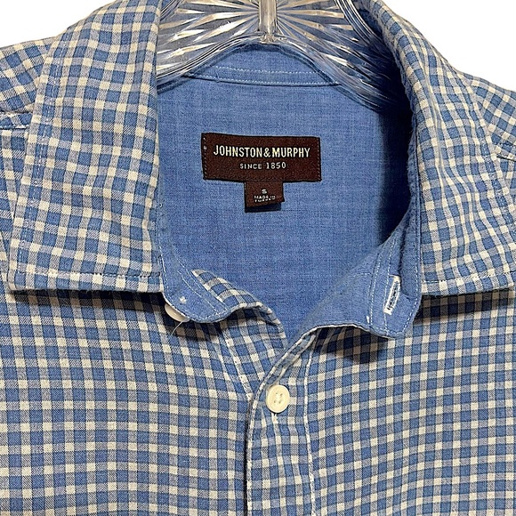 Johnston & Murphy Double Layered Cotton Button Down Shirt Blue Yarn Dyed Plaid S - Picture 7 of 10